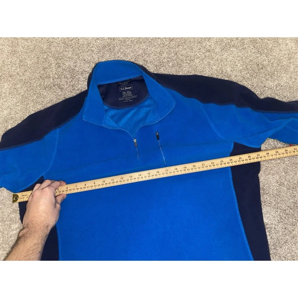 LL Bean XXLT Fleece‎ 1/4 Zip Jacket Pockets Blue Performance Outdoor Camp Warm